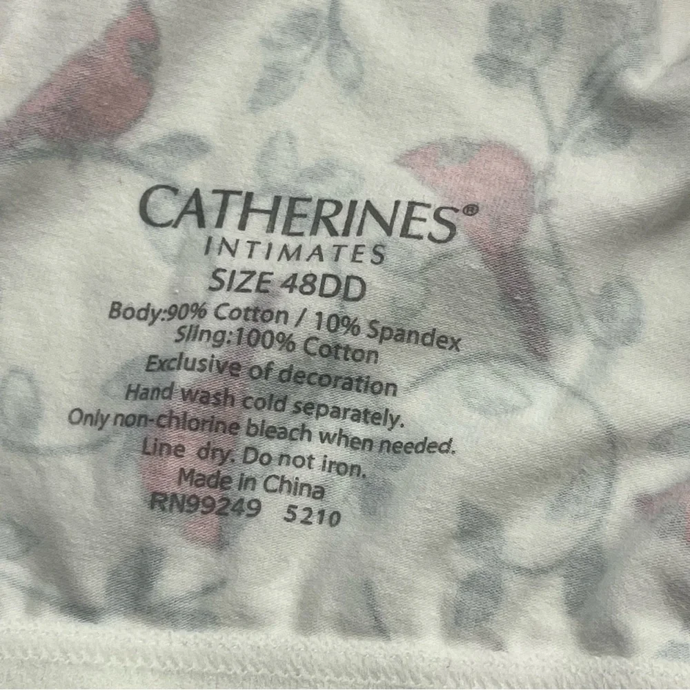 Catherines Intimates No Wire Cotton Comfort White Red Cardinal Bra Size 48DD NEW